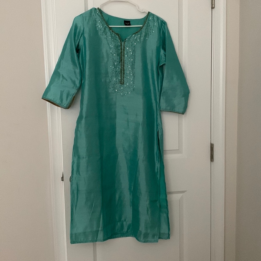 Art silk Salwar suit with front work , no dupatta